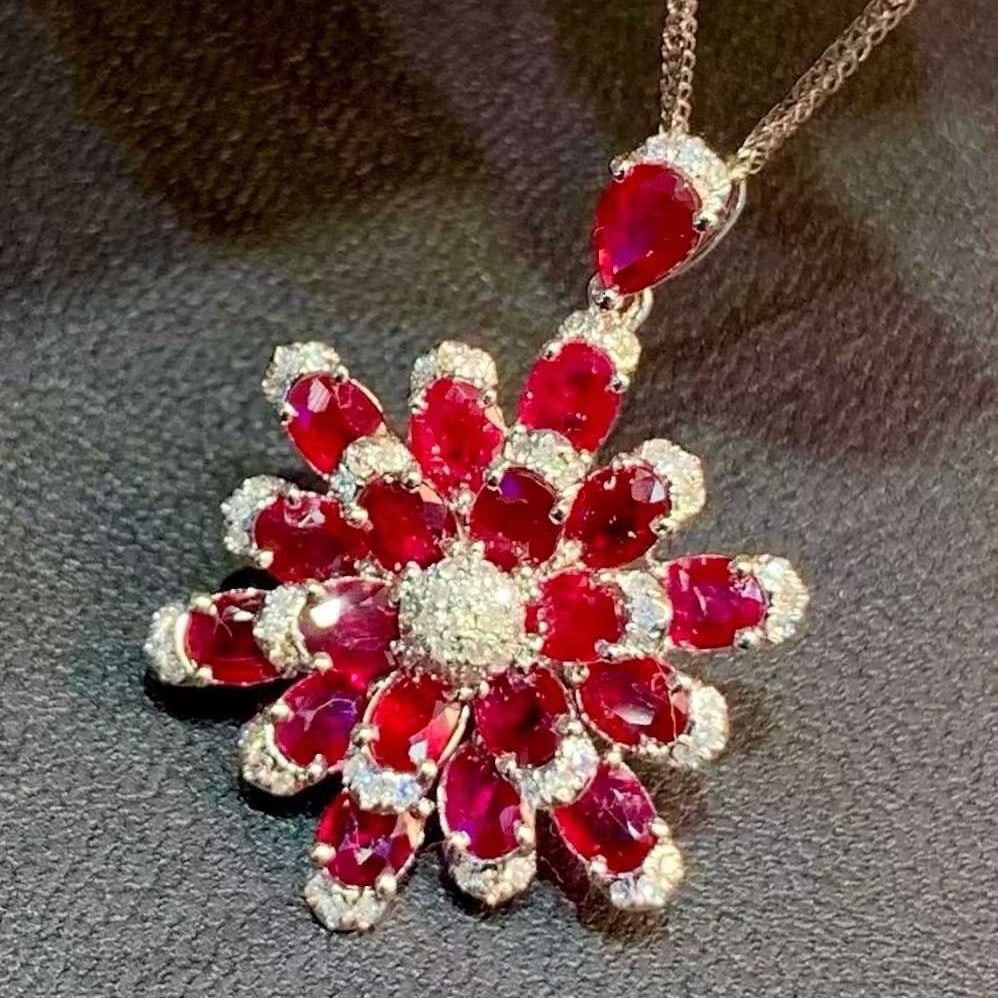 14k Gold 2.8 Ct Natural Ruby & Diamond Pendant( Without Chain ) - 2