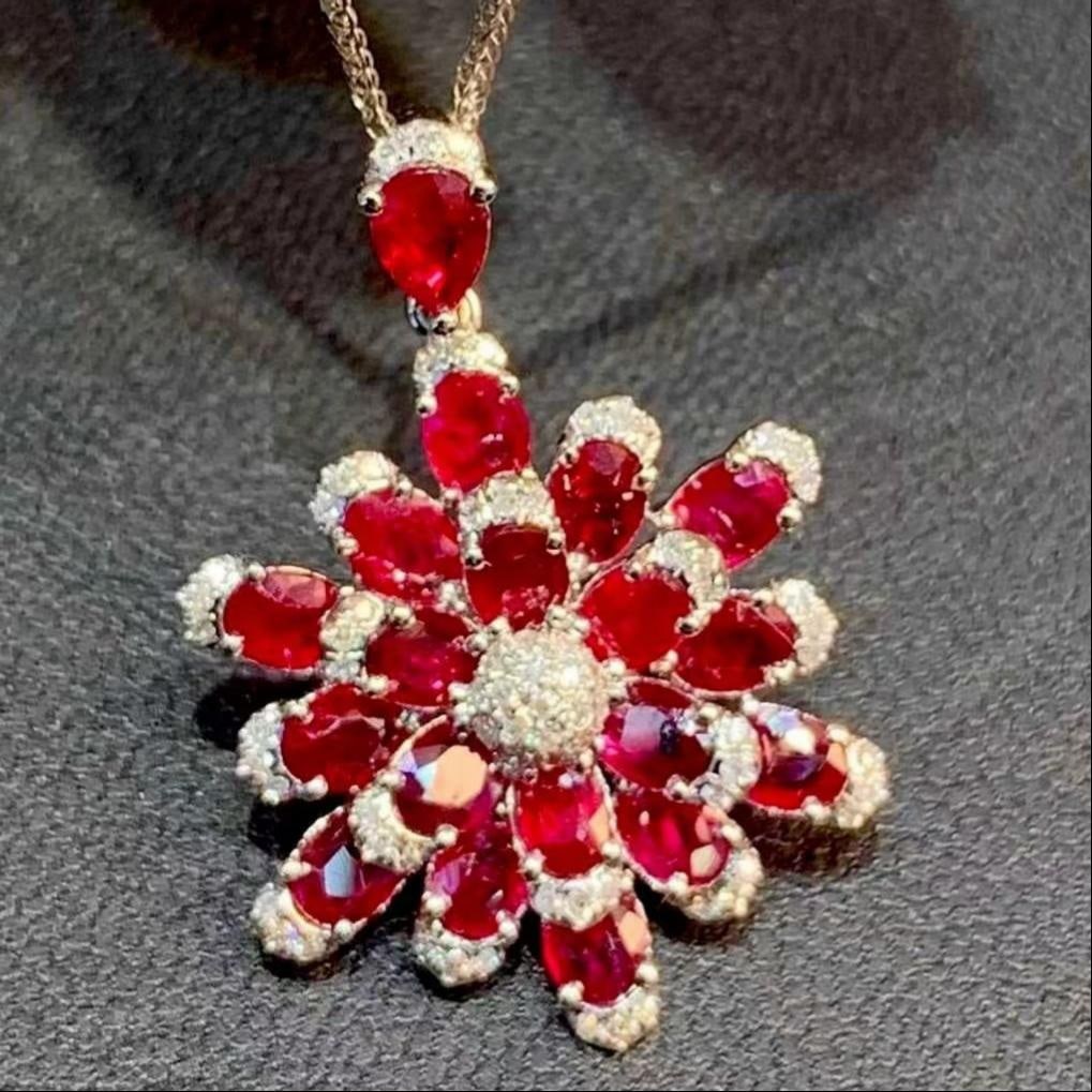 14k Gold 2.8 Ct Natural Ruby & Diamond Pendant( Without Chain ) - 5