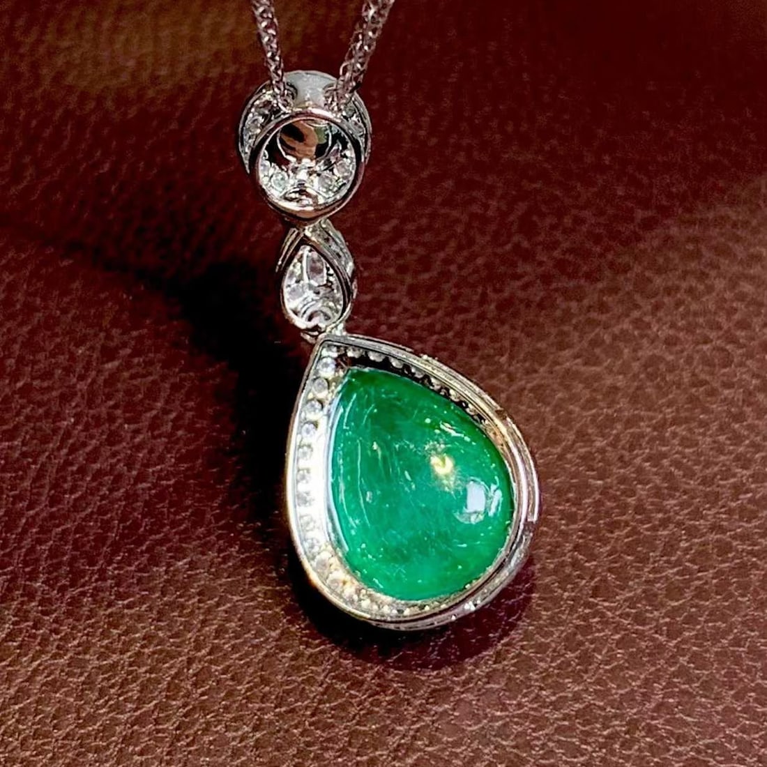 14k Gold 2.65 Ct Natural Emerald & Diamond Pendant( Without Chain ) - 4