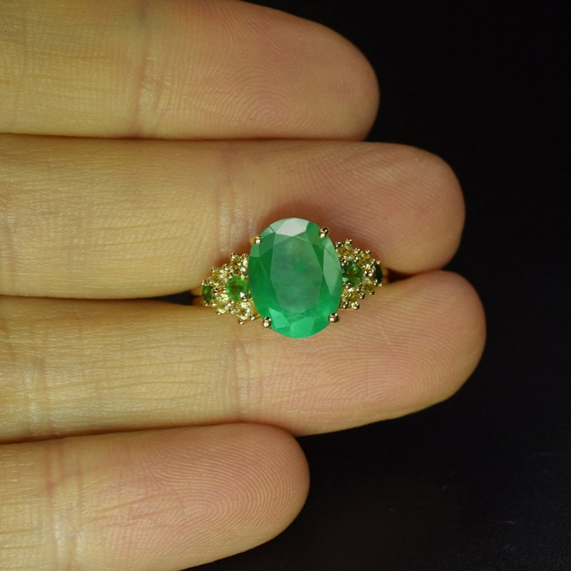 14k Gold 2.63 Ctw Natural Emerald & Sapphire Ring - 3