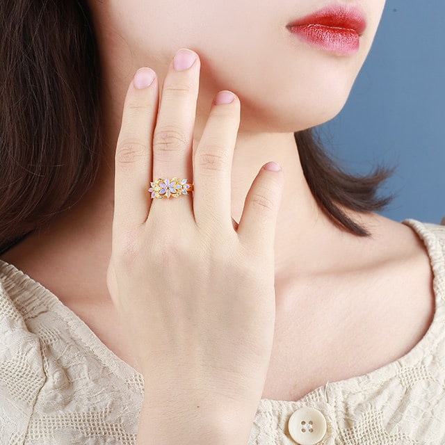 14k Gold 0.56 Ctw Natural Opal & Diamond Ring - 5