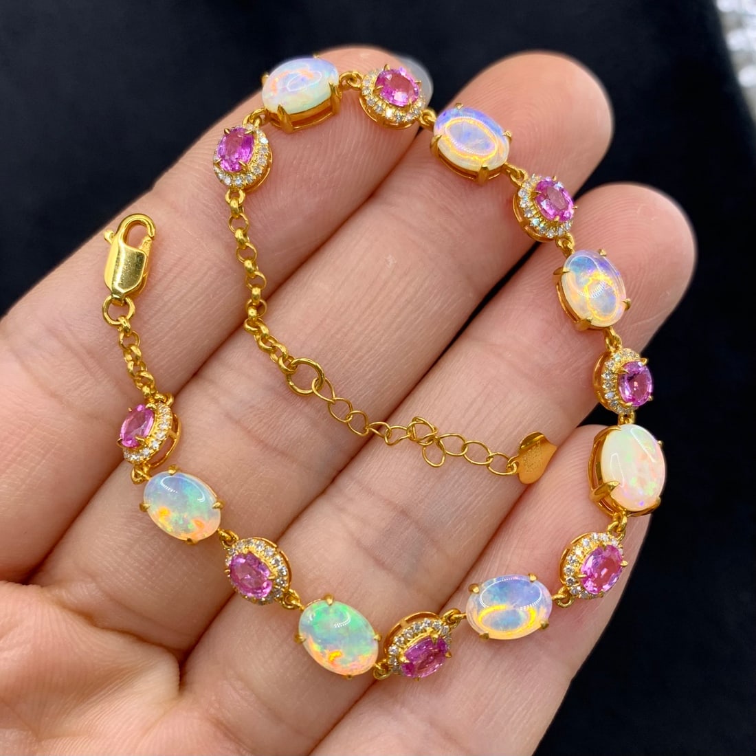 14k Gold 3.49 Ctw Natural Opal & Diamond Bracelet - 2