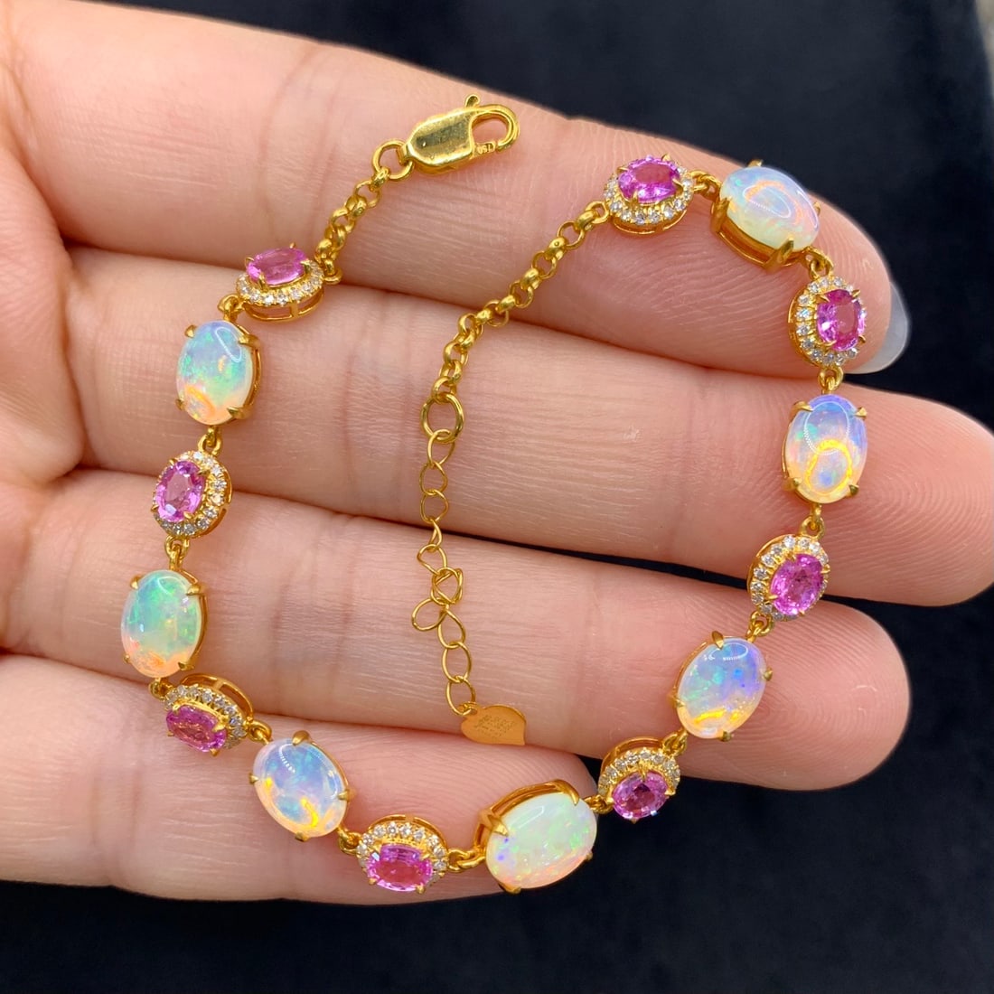 14k Gold 3.49 Ctw Natural Opal & Diamond Bracelet - 3