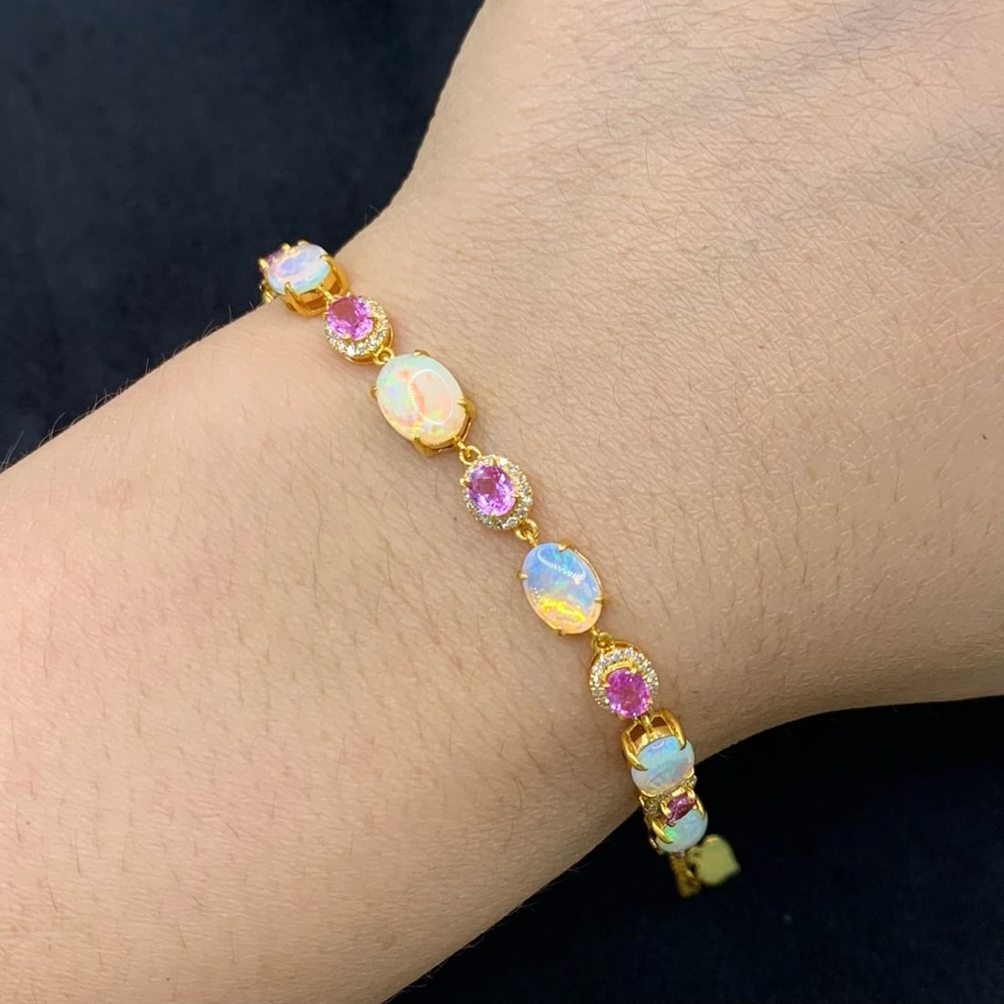 14k Gold 3.49 Ctw Natural Opal & Diamond Bracelet - 5