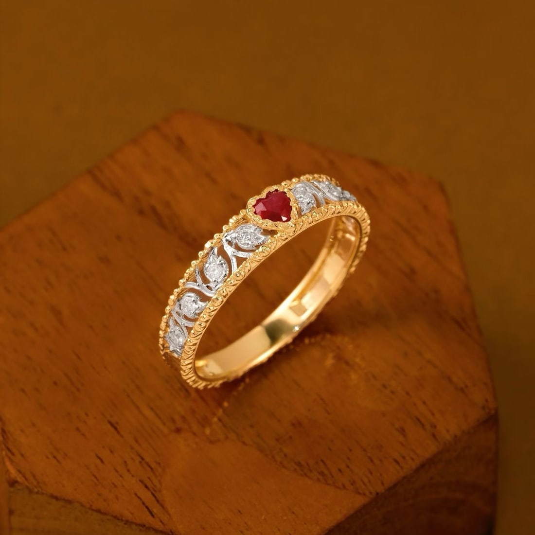 14k Gold 0.28 Ct Natural Ruby & Diamond Ring - 2