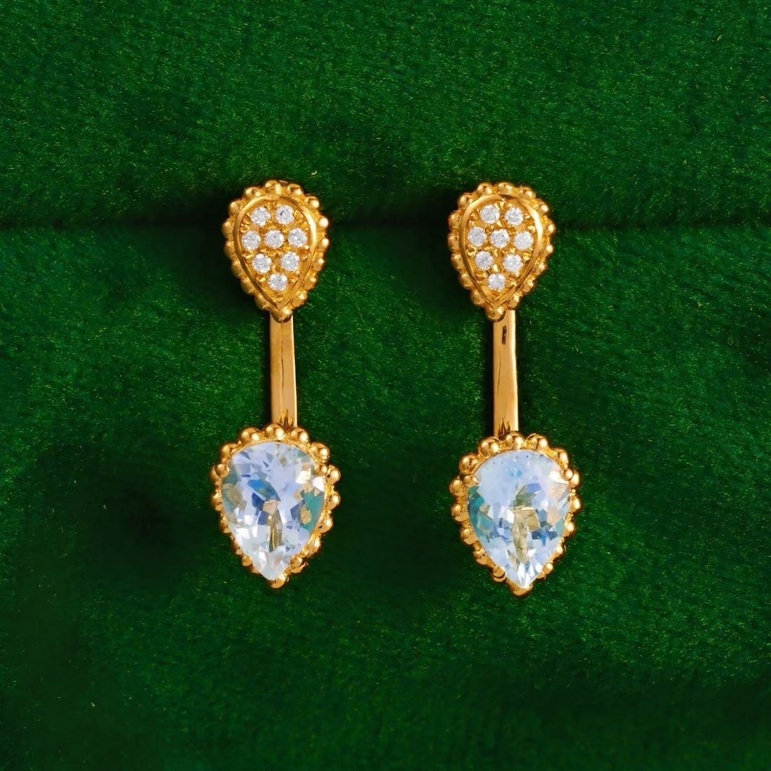14k Gold 2 Ct Natural Aquamarine & Diamond Earrings - 6