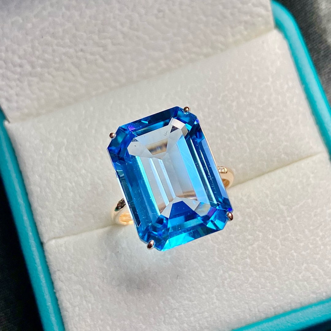 14k Gold 15.55 Ct Natural Topaz & Diamond Ring - 6