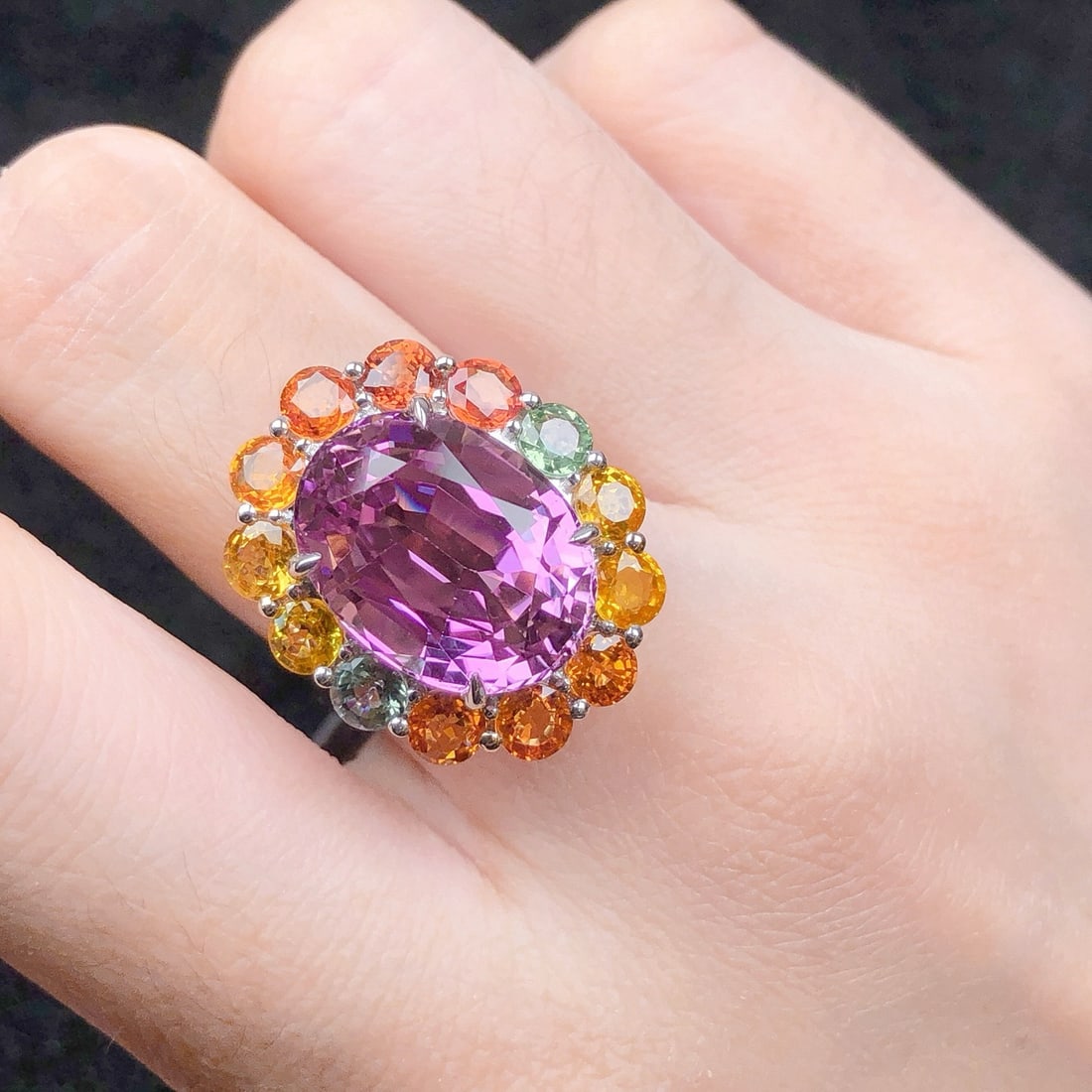 14k Gold 17.46 Ctw Natural Kunzite & Sapphire Ring - 7