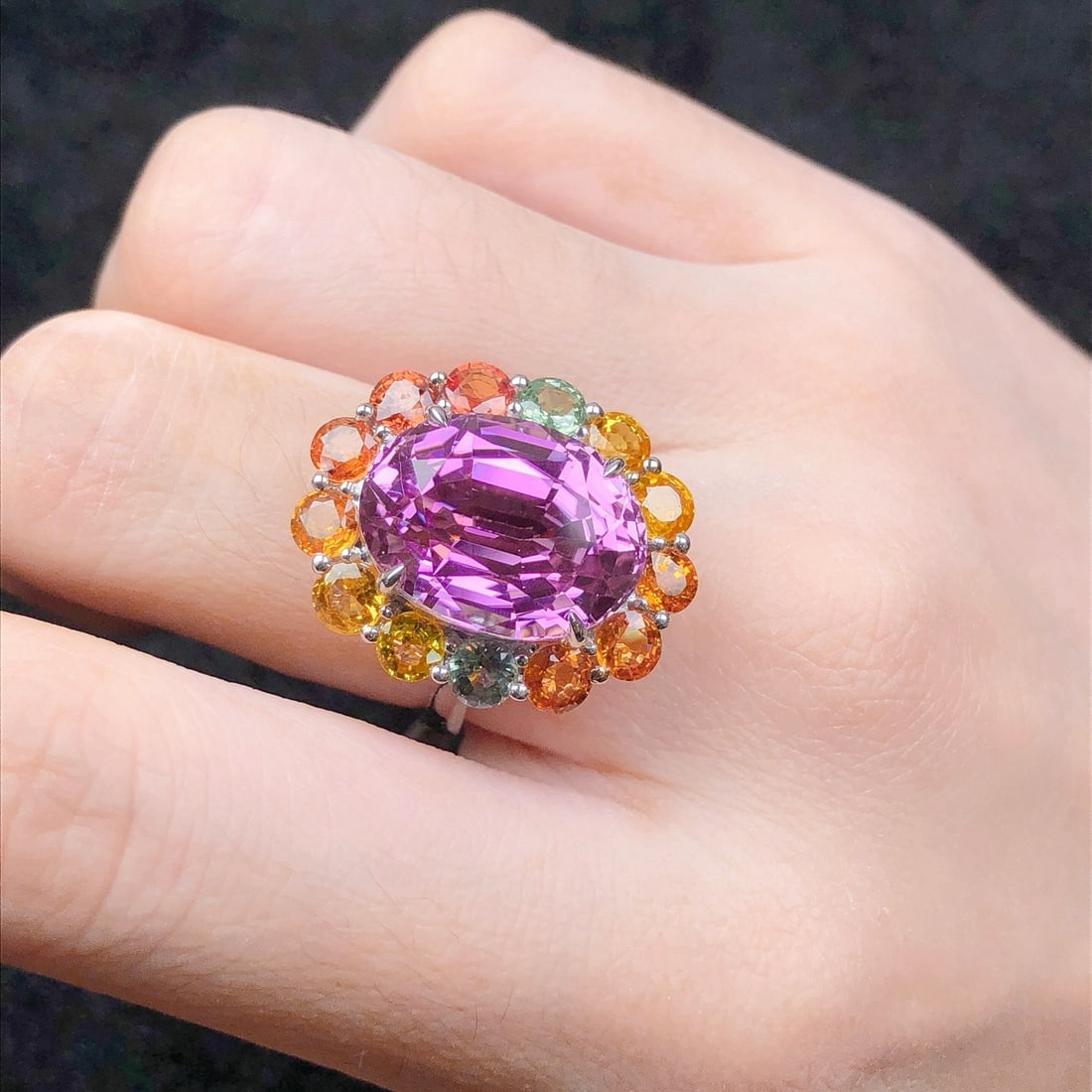 14k Gold 17.46 Ctw Natural Kunzite & Sapphire Ring - 8