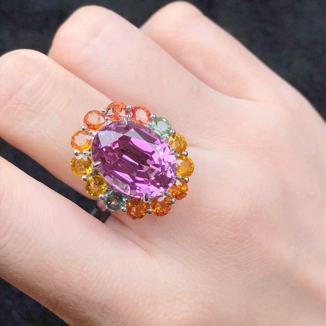 14k Gold 17.46 Ctw Natural Kunzite & Sapphire Ring - 9