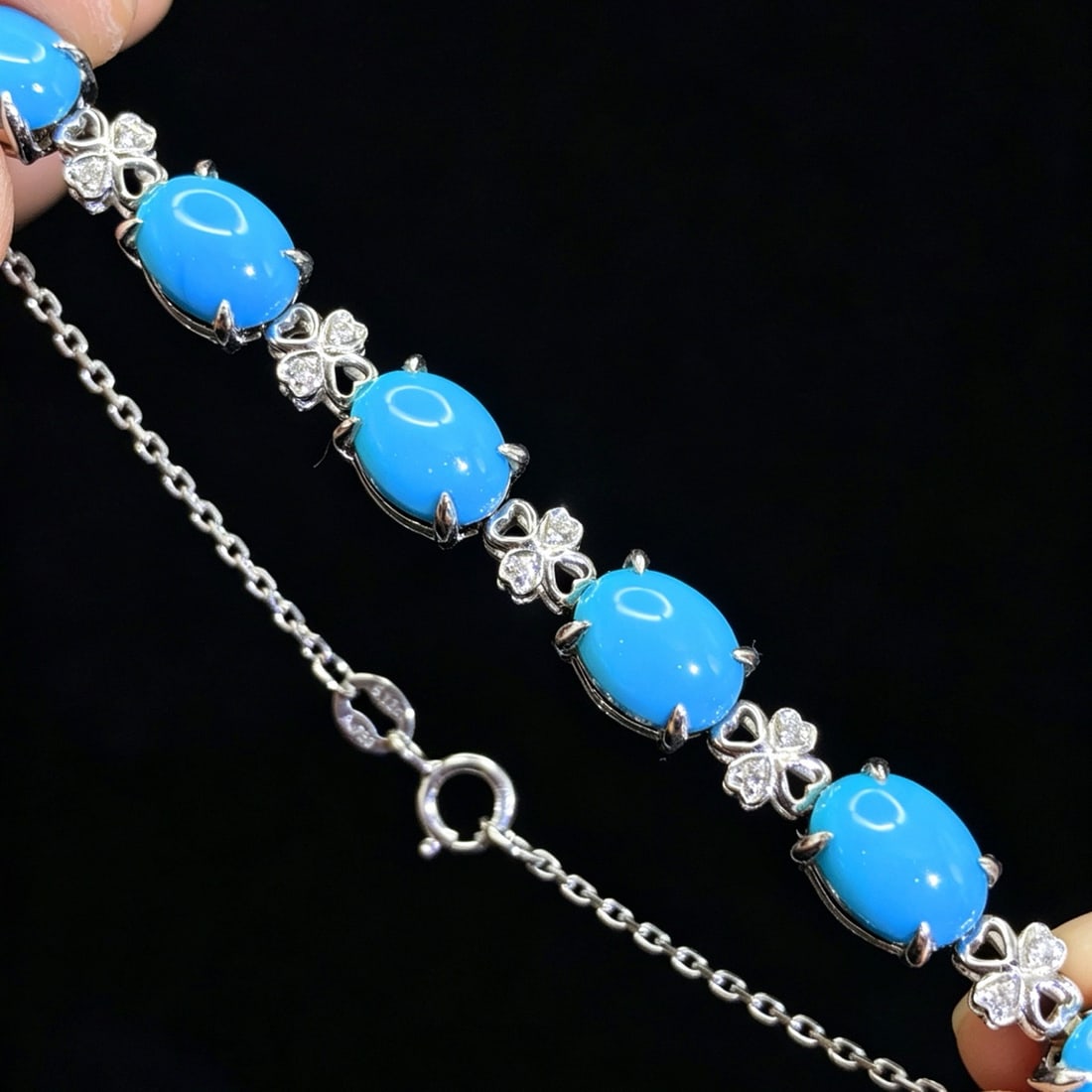 14k Gold 6.21 Ctw Natural Blue Turquoise & Diamond Bracelet - 2
