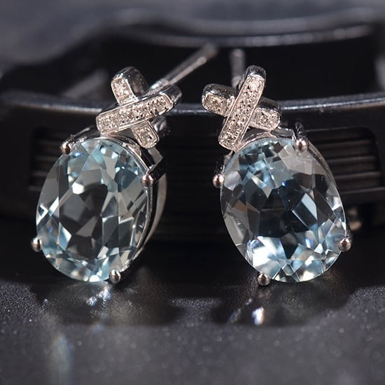 14k Gold 3.69 Ctw Natural Aquamarine & Diamond Earrings - 2