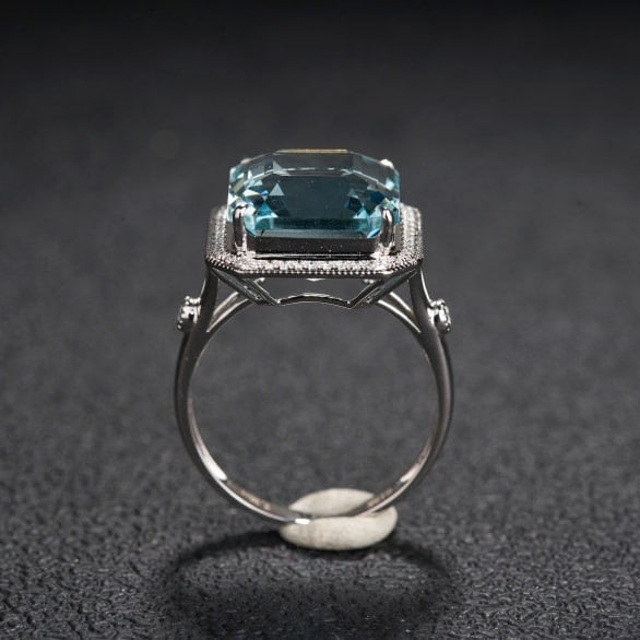 14k Gold 7.36 Ct Natural Aquamarine & Diamond Ring - 8