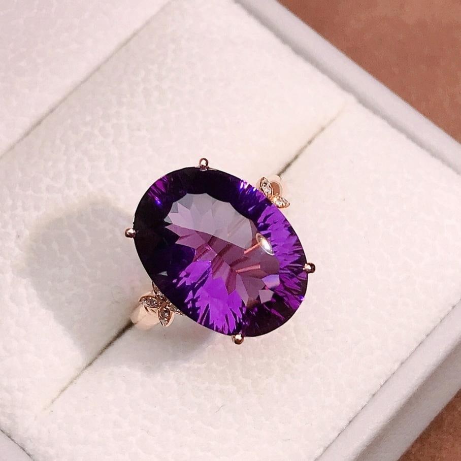 14k Gold 7.10 Ctw Natural Amethyst & Diamond Ring: Ref:231189171 // gold content:14k gold // ring size:7. 25us // // main gemstone:amethyst // shape:oval // carat weight:7. 05ct // color:purple // treatment:natural // // adjacent gemstone 2 : diamond