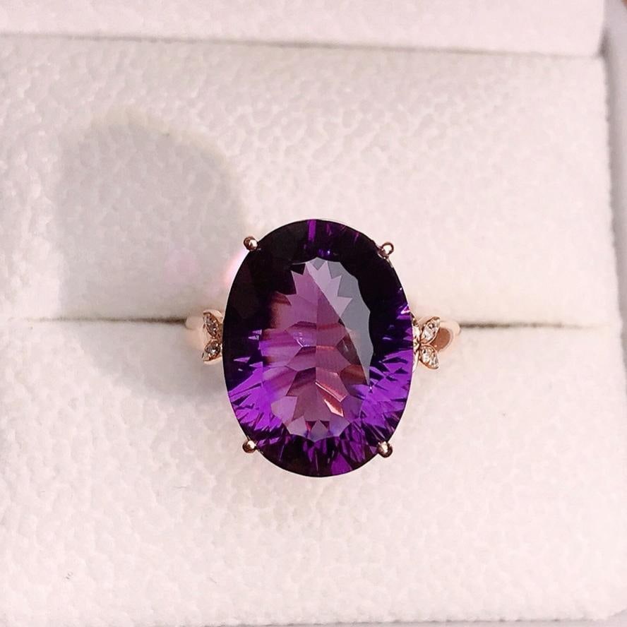 14k Gold 7.10 Ctw Natural Amethyst & Diamond Ring - 2