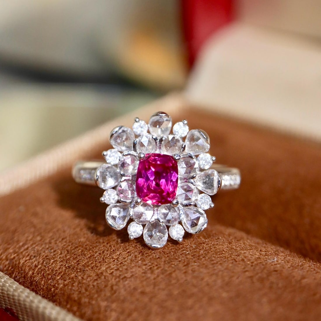 14k Gold 1.22 Ctw Natural Ruby & Diamond Ring: Ref:231189177 // gold content:14k gold // ring size:7. 25us // // main gemstone:ruby // shape:cushion // carat weight:0. 55ct // color:red // treatment:natural // // adjacent gemstone 2 : diamond // s