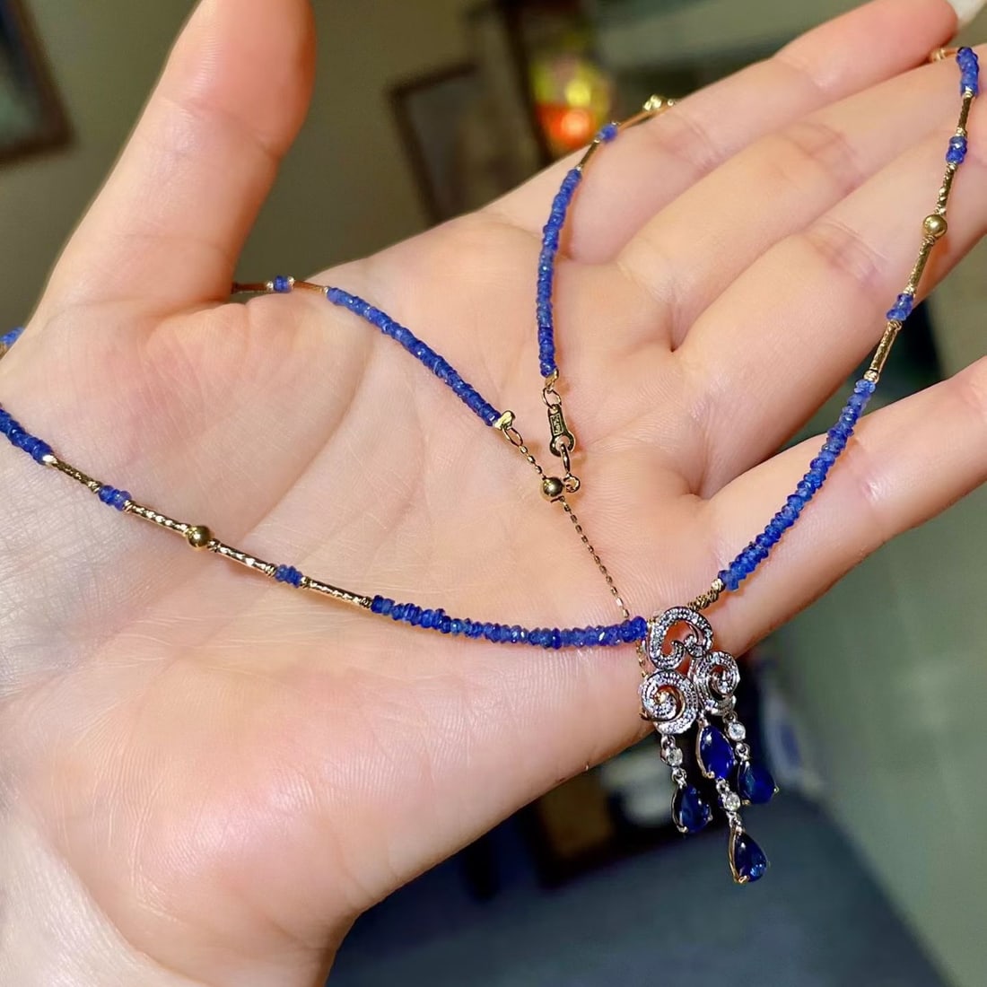 14k Gold 1.82 Ctw Natural Sapphire & Diamond Pendant( Without Chain ) - 2