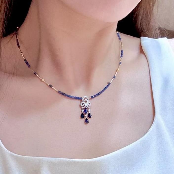 14k Gold 1.82 Ctw Natural Sapphire & Diamond Pendant( Without Chain ) - 3
