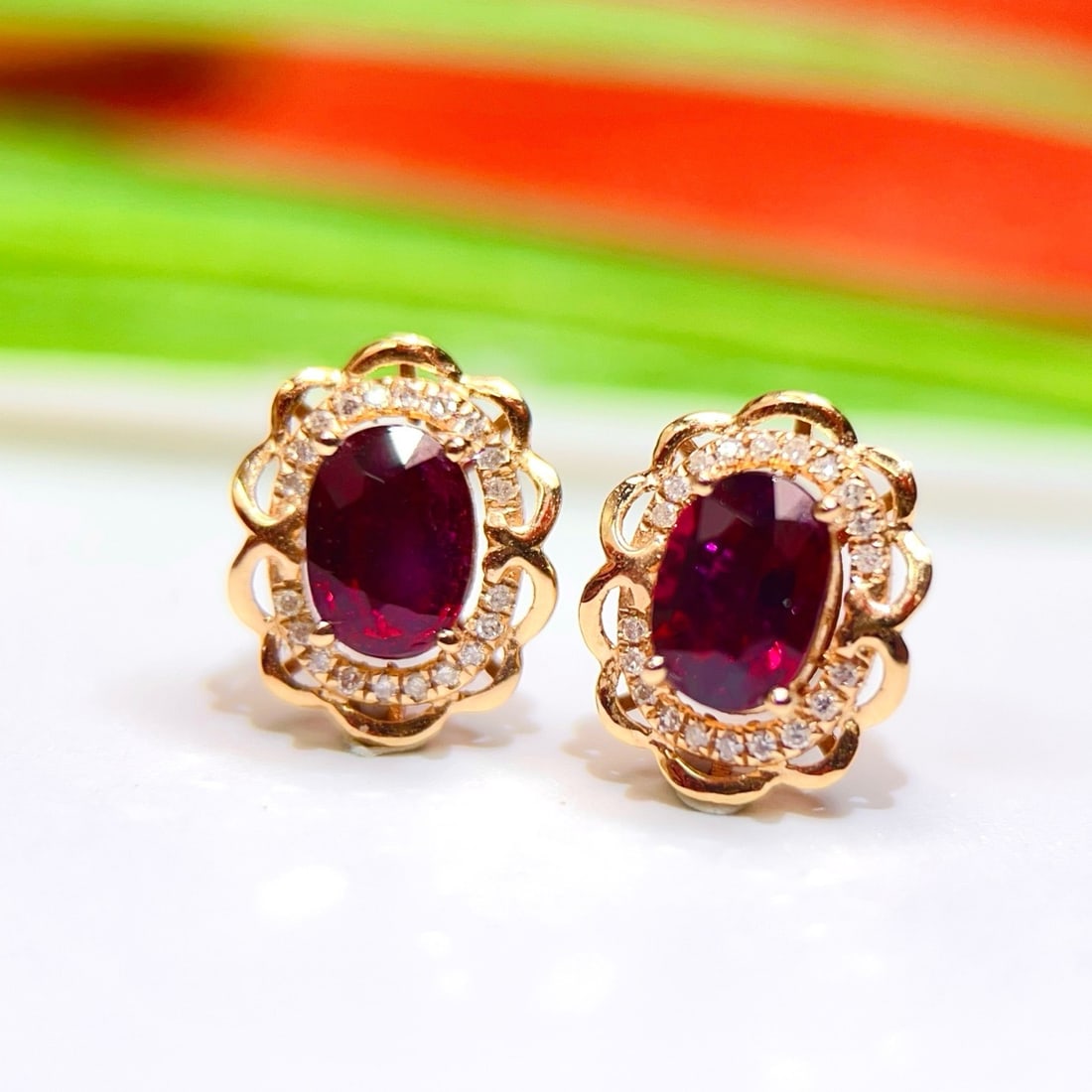14k Gold 1.42 Ctw Natural Tourmaline & Diamond Earrings - 4