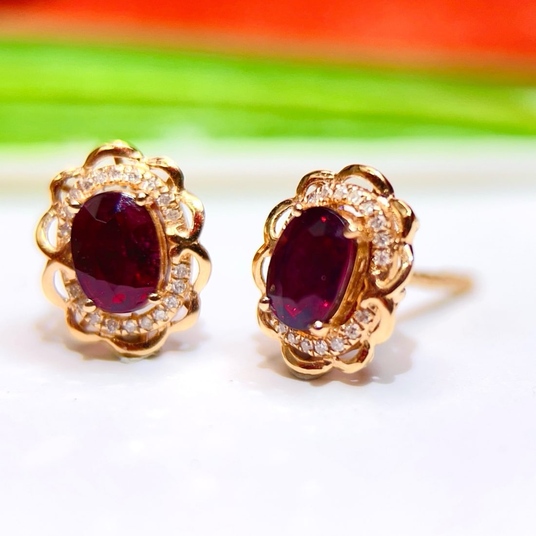 14k Gold 1.42 Ctw Natural Tourmaline & Diamond Earrings - 5