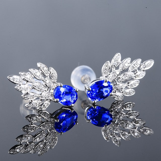 14k Gold 1.31 Ctw Natural Sapphire & Diamond Earrings - 4