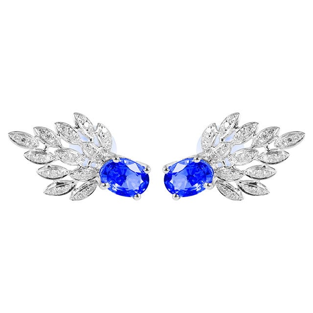14k Gold 1.31 Ctw Natural Sapphire & Diamond Earrings - 6