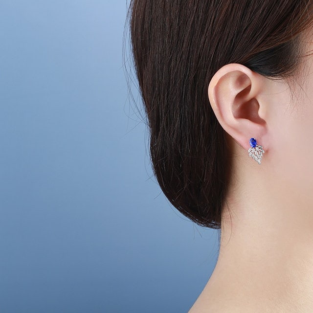 14k Gold 1.31 Ctw Natural Sapphire & Diamond Earrings - 7