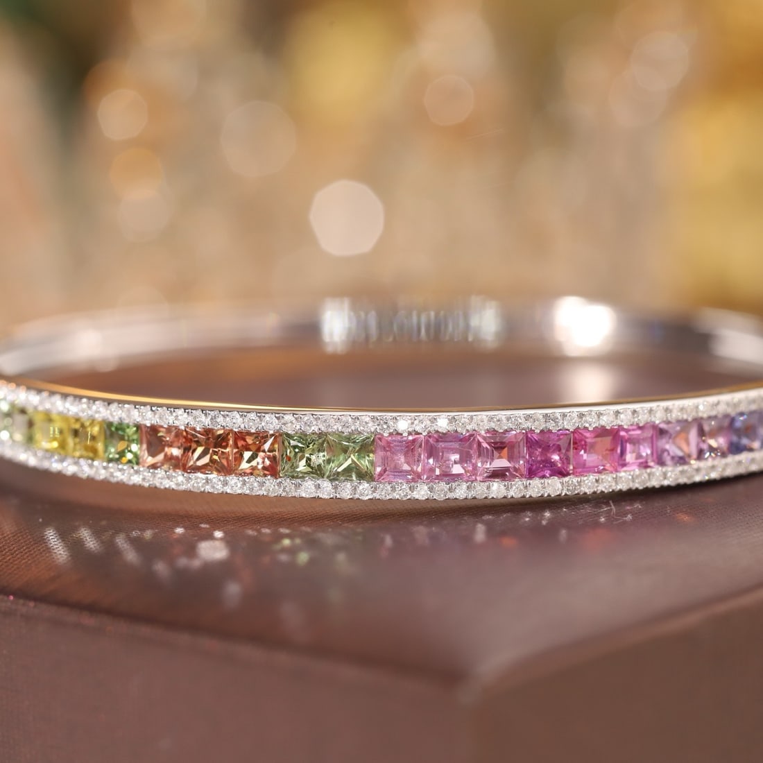 14k Gold 5.08 Ctw Natural Sapphire & Diamond Bangle - 2