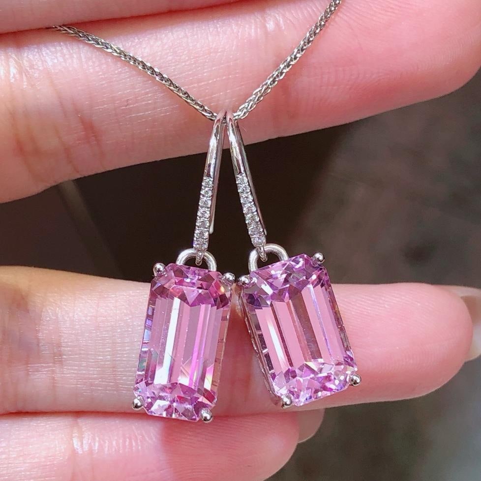 14k Gold 16.23 Ctw Natural Kunzite & Diamond Earrings: Ref:231189206 // gold content:14k gold // main gemstone:kunzite // shape:octagonal // carat weight:16. 16ct // color:pinkish purple // treatment:natural // // adjacent gemstone 2 : diamond //