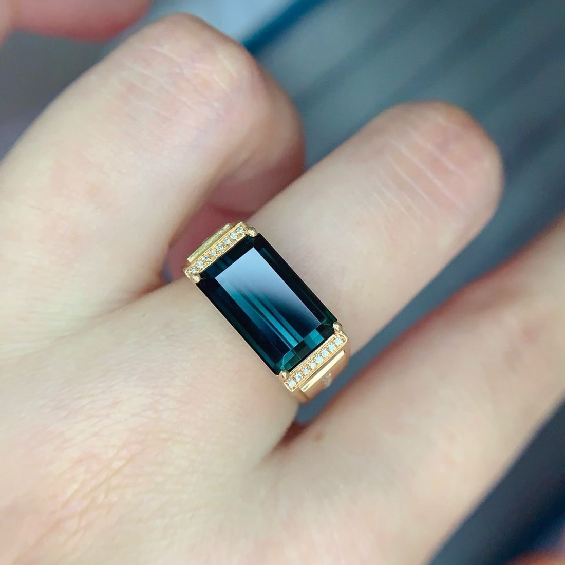 14k Gold 5 Ct Natural Tourmaline & Diamond & Men¡¯s Ring - 4