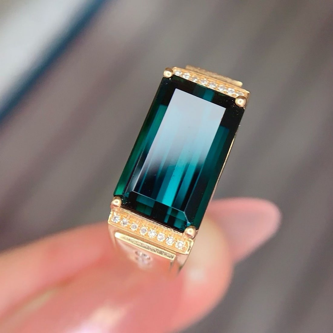 14k Gold 5 Ct Natural Tourmaline & Diamond & Men¡¯s Ring - 5