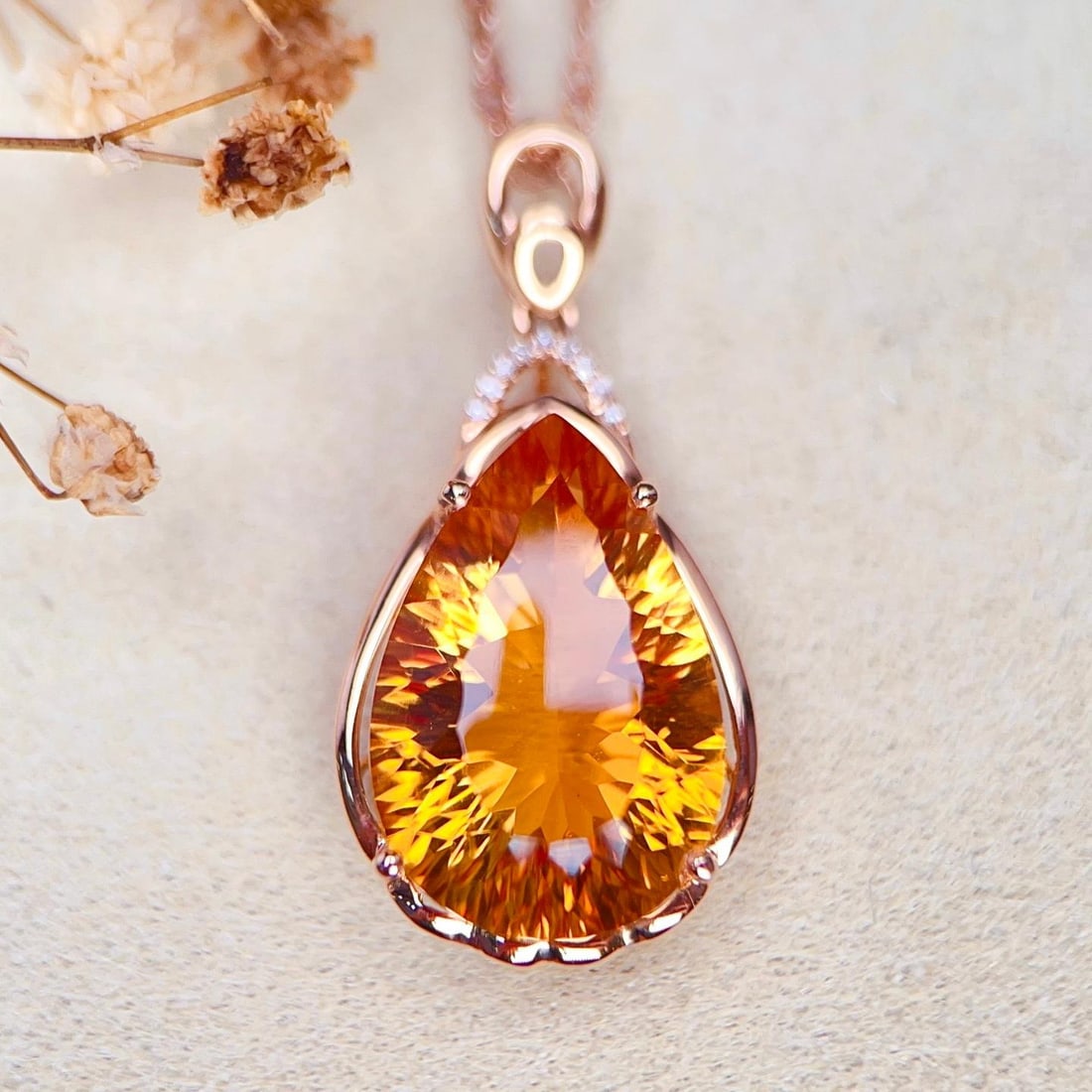 14k Gold 9.22 Ctw Natural Citrine & Diamond Pendant( Without Chain ): Ref:231189220 // gold content:14k gold // main gemstone:citrine // shape:pear // carat weight:9. 2ct // color:yellow // treatment:natural // // adjacent gemstone 2 : diamond // number of stones:9 //