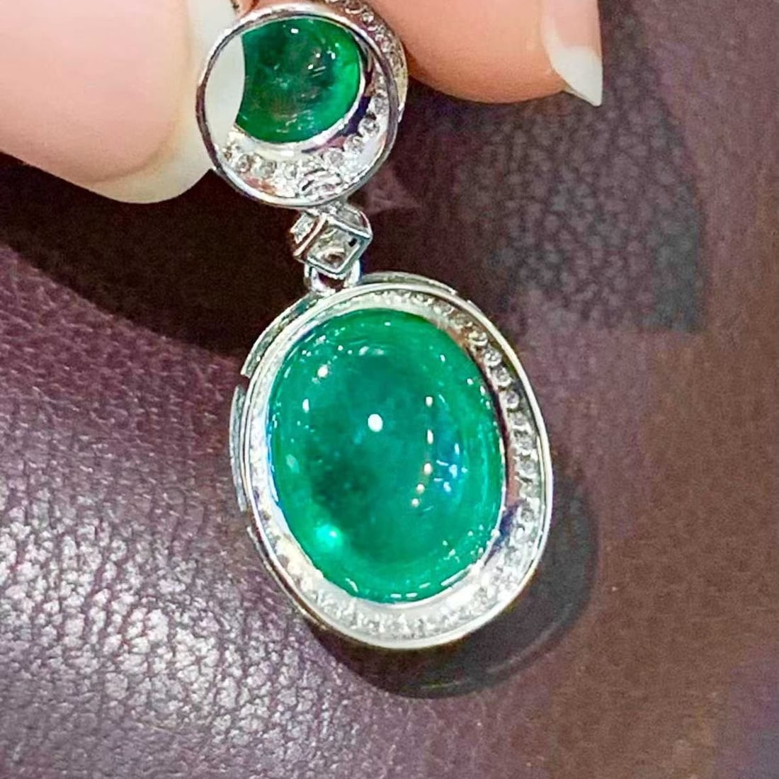 14k Gold 5.9 Ct Natural Emerald & Diamond Pendant( Without Chain ) - 2