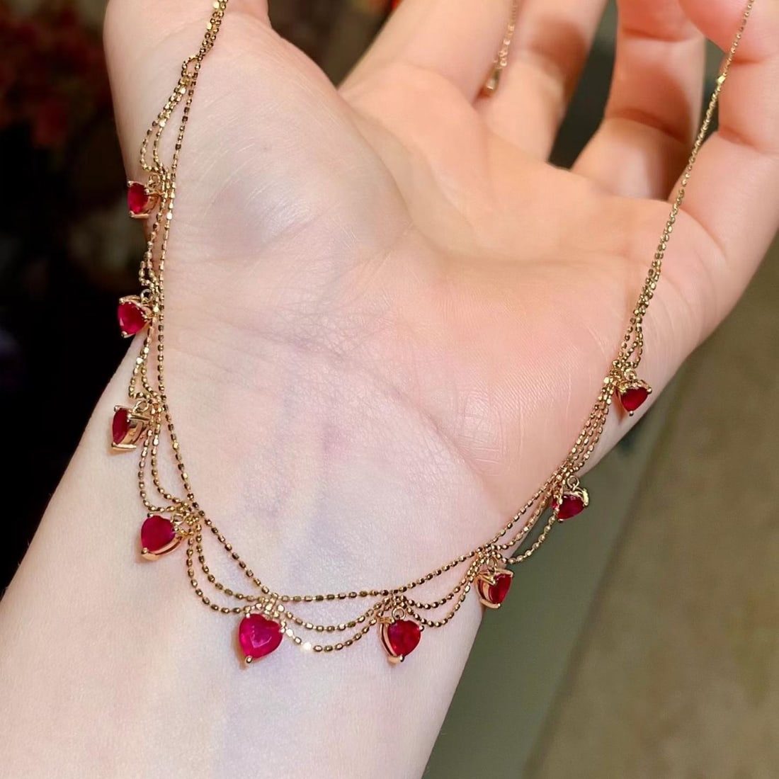14k Gold 3.16 Ct Natural Ruby Necklace: Ref:231189227 // gold content:14k gold // main gemstone:ruby // shape:heart // carat weight:3. 16ct // color:red // treatment:natural // Condition: New Low Estimate: 6600.00 High Estimate: 10000.00