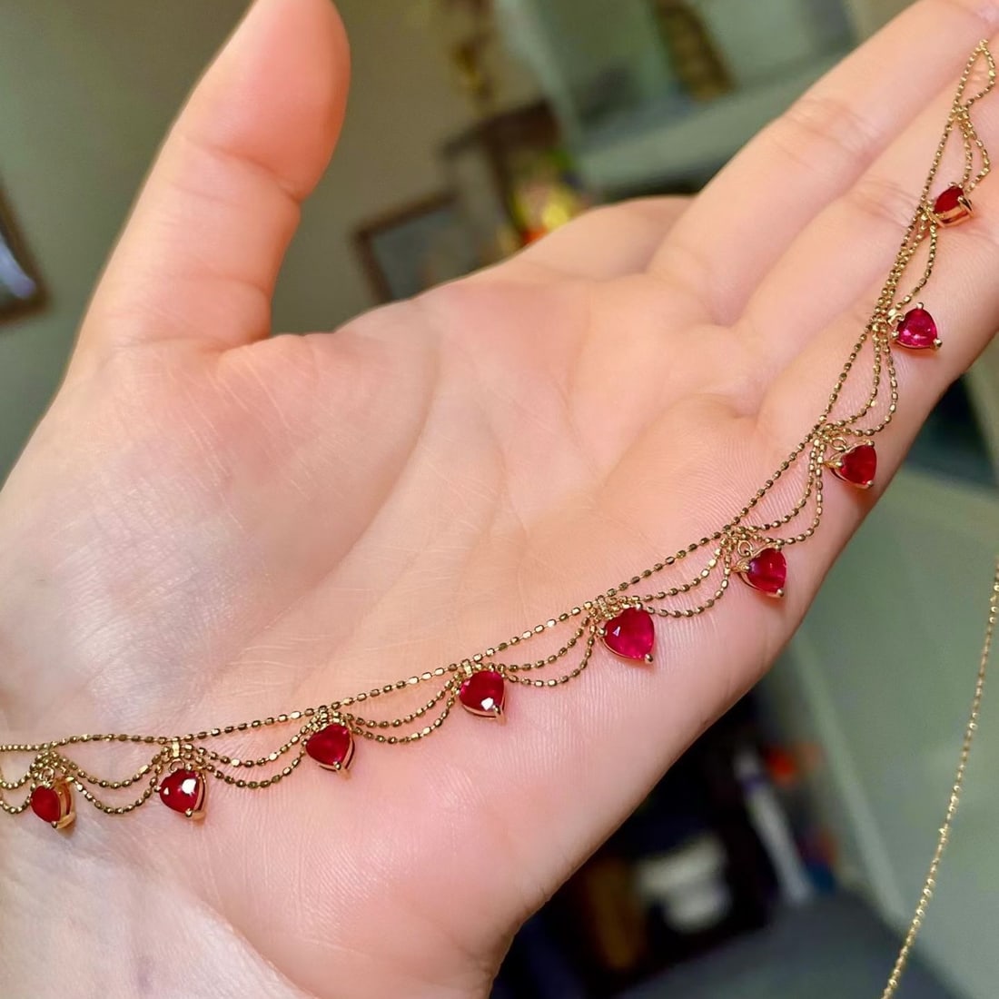 14k Gold 3.16 Ct Natural Ruby Necklace - 2