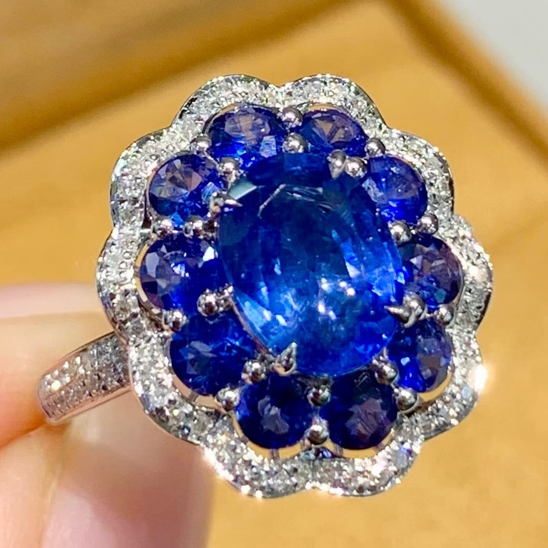14k Gold 3.28 Ct Natural Sapphire & Diamond Ring: Ref:231189228 // gold content:14k gold // ring size:7. 25us // // main gemstone:sapphire // shape:multiple // carat weight:3. 28ct // color:blue // treatment:natural // // adjacent gemstone 2 :