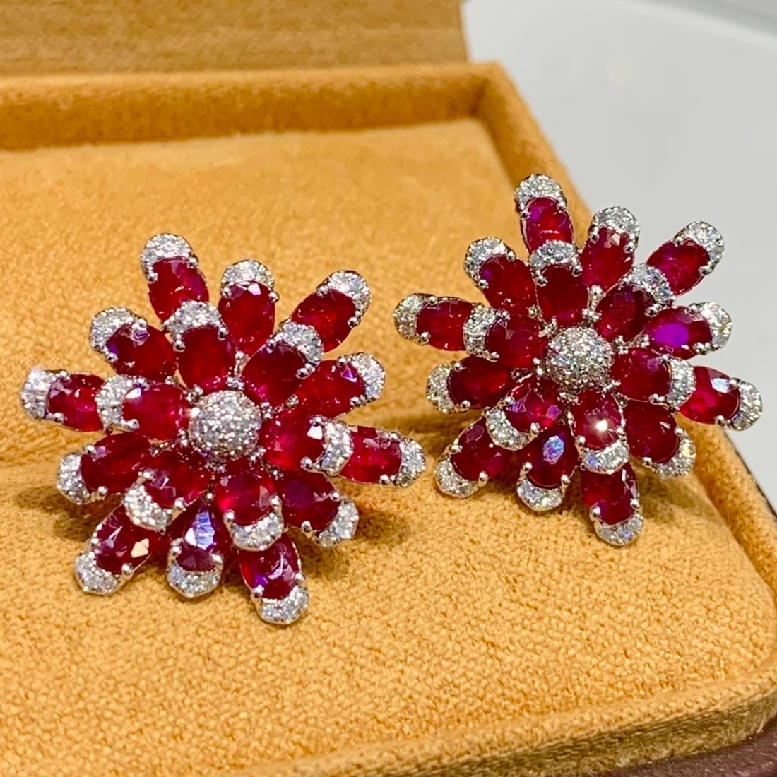 14k Gold 5.5 Ct Natural Ruby & Diamond Earrings - 2