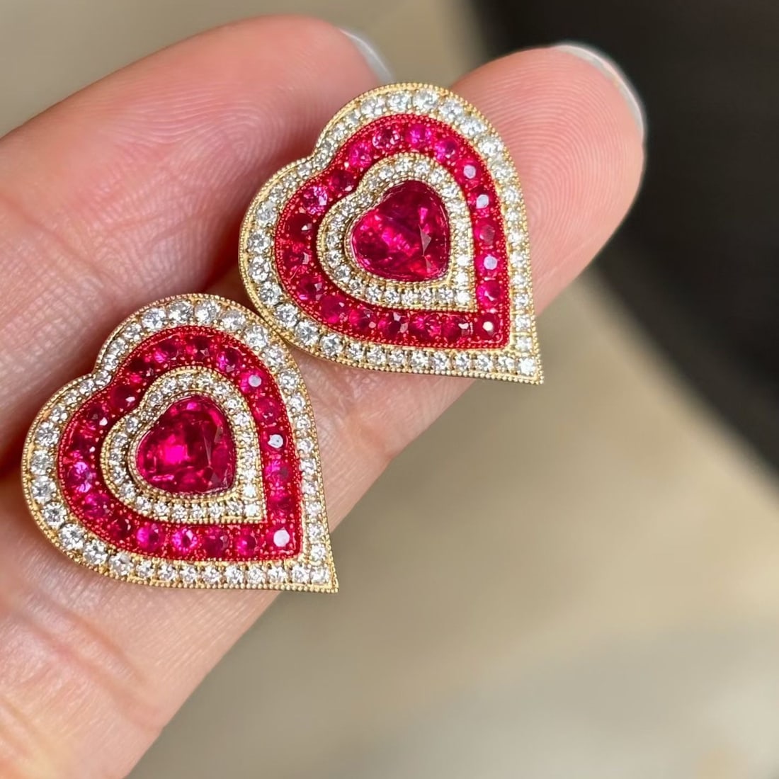 14k Gold 2.08 Ctw Natural Ruby & Diamond Earrings - 2