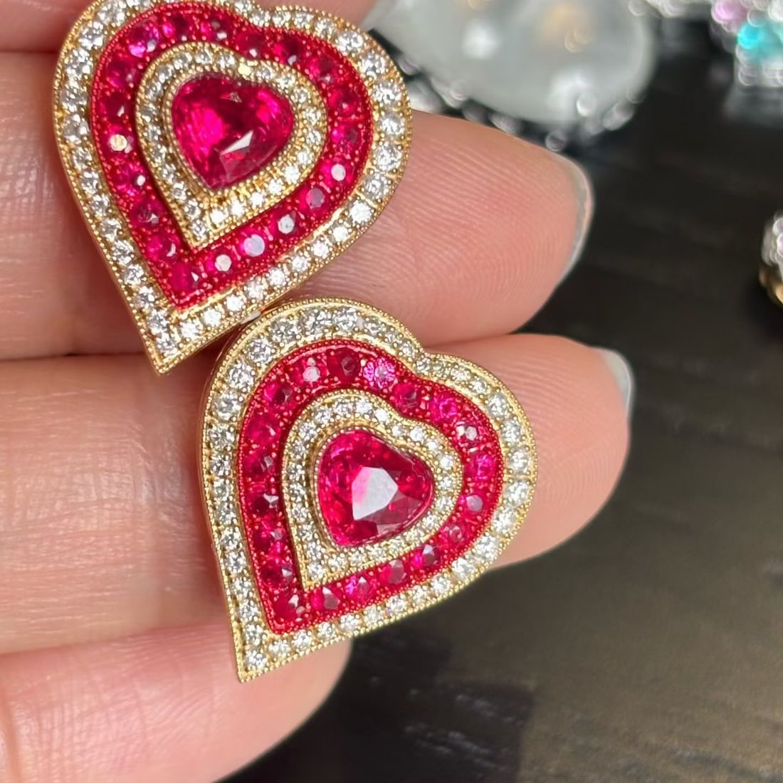 14k Gold 2.08 Ctw Natural Ruby & Diamond Earrings - 3
