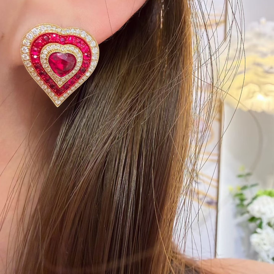 14k Gold 2.08 Ctw Natural Ruby & Diamond Earrings - 4