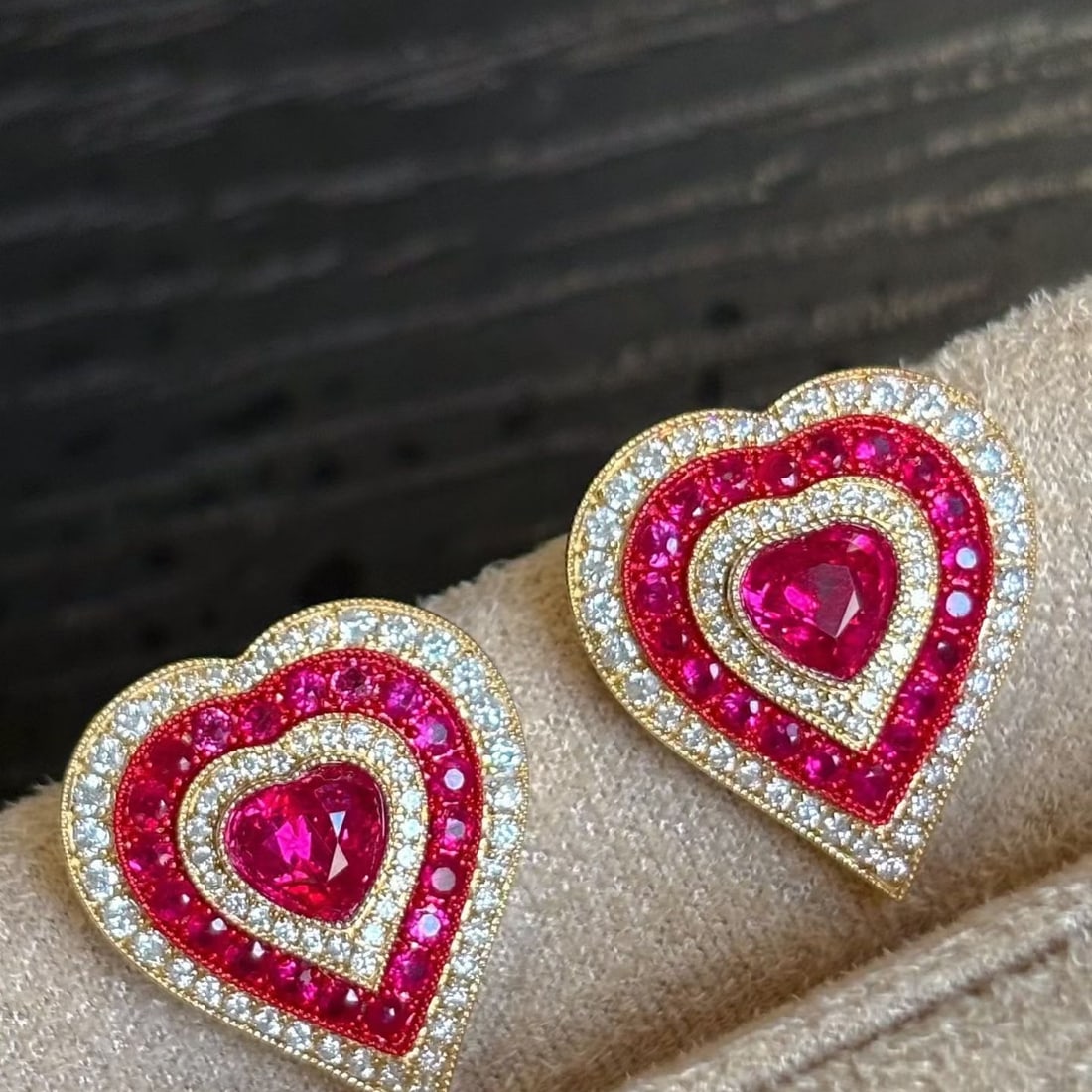 14k Gold 2.08 Ctw Natural Ruby & Diamond Earrings - 5