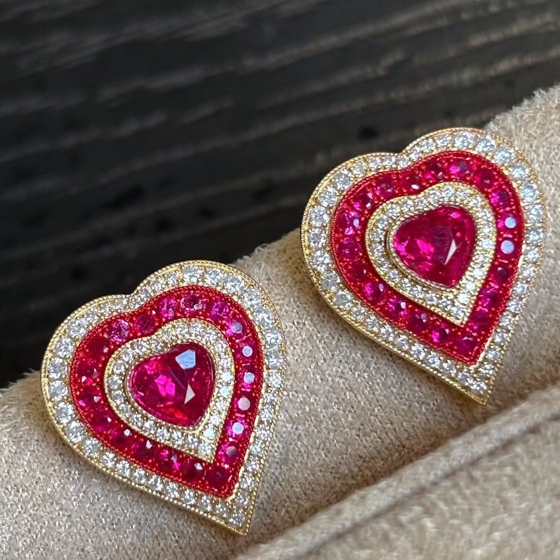 14k Gold 2.08 Ctw Natural Ruby & Diamond Earrings - 6