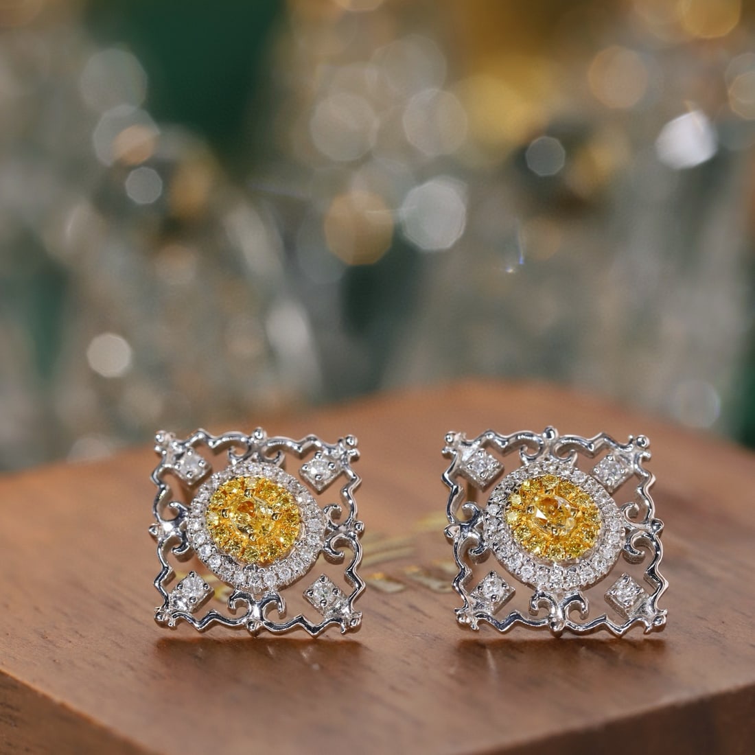 14k Gold 0.40 Ctw Natural Yellow Diamond & Diamond Earrings - 4