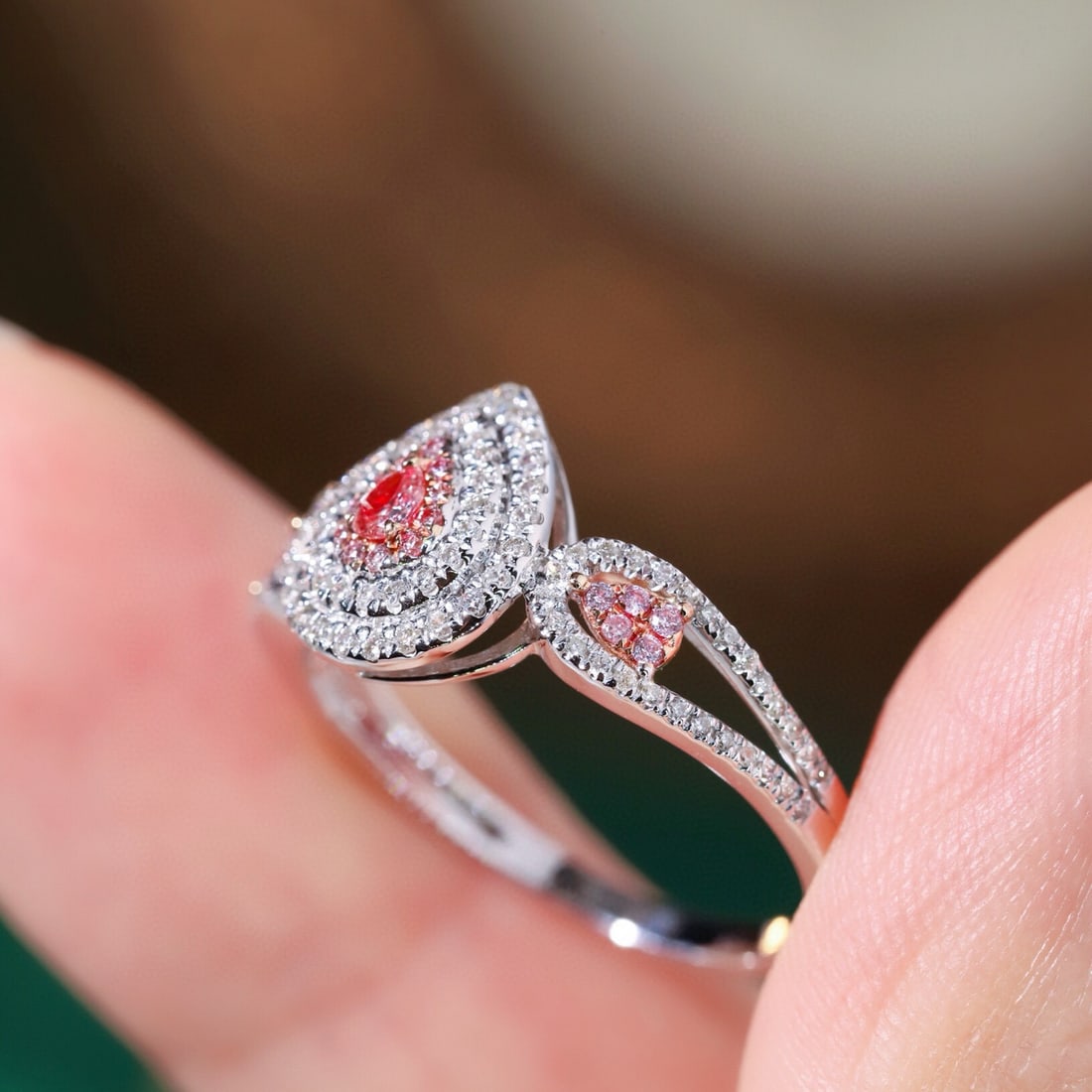 14k Gold 0.45 Ctw Natural Pink Diamond & Diamond Ring - 7