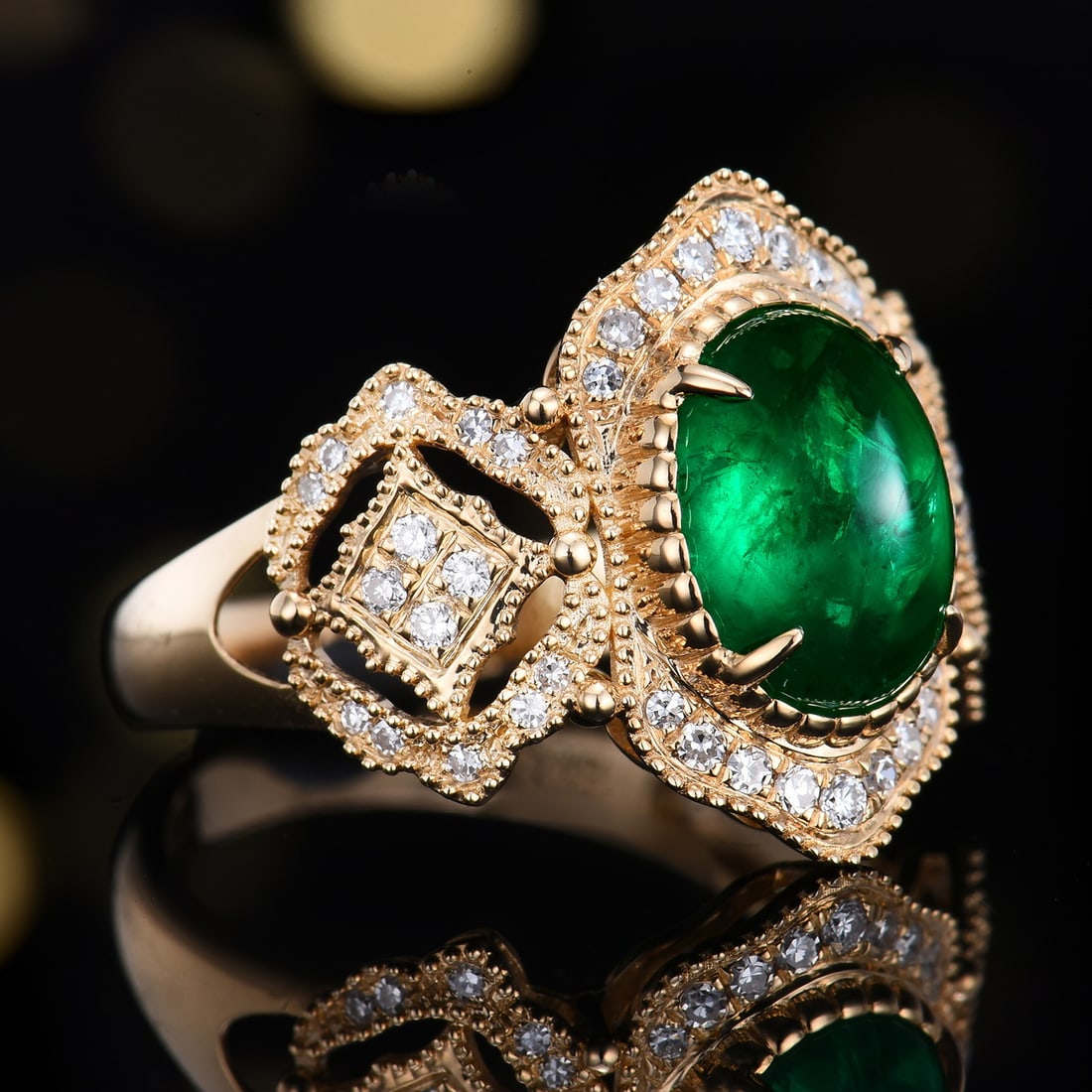 14k Gold 2.97 Ctw Vivid Green Natural Emerald & Diamond Ring - 6