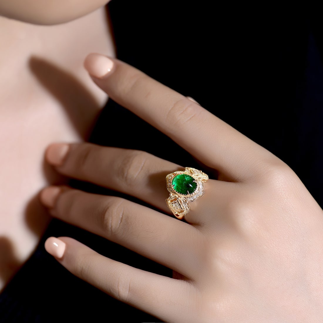 14k Gold 2.97 Ctw Vivid Green Natural Emerald & Diamond Ring - 7