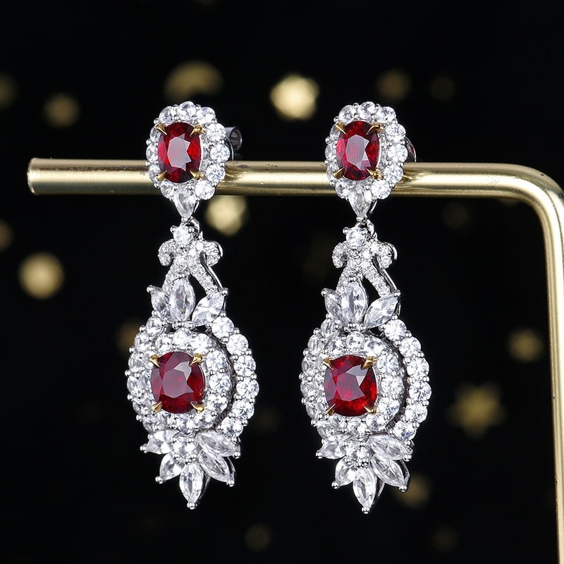 14k Gold 2.03 Ctw Natural Ruby & Diamond Earrings - 2
