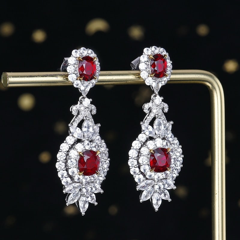 14k Gold 2.03 Ctw Natural Ruby & Diamond Earrings - 3