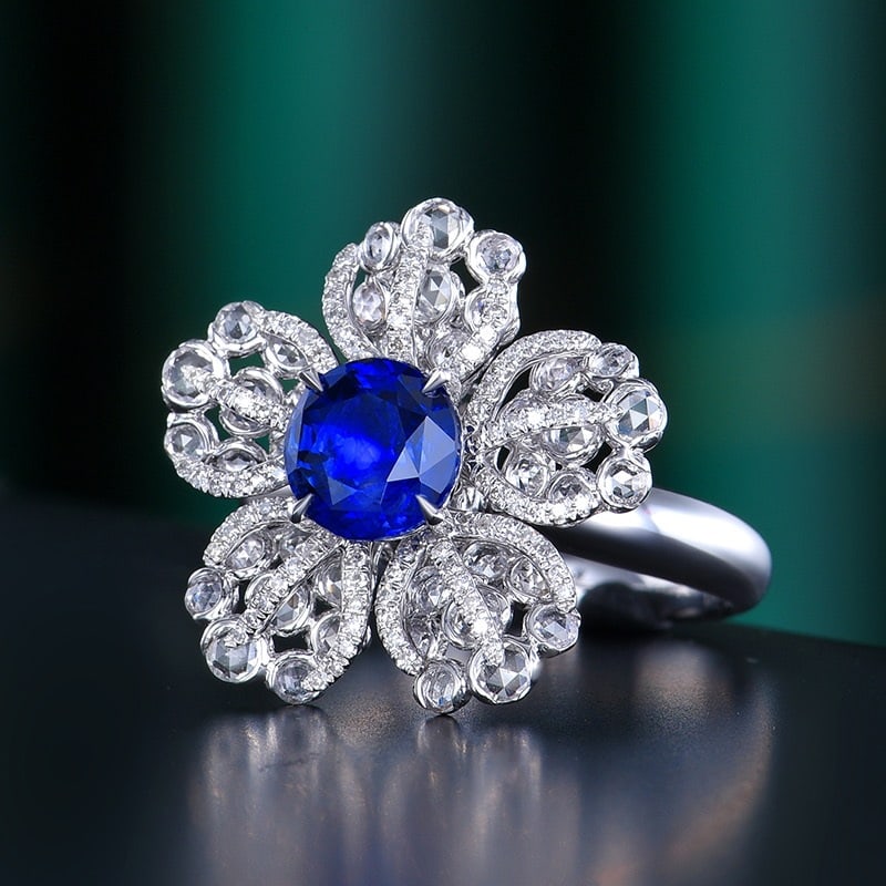 14k Gold 2.15 Ctw Natural Sapphire & Diamond & Flowers Ring/pendant( Without Chain ) - 2
