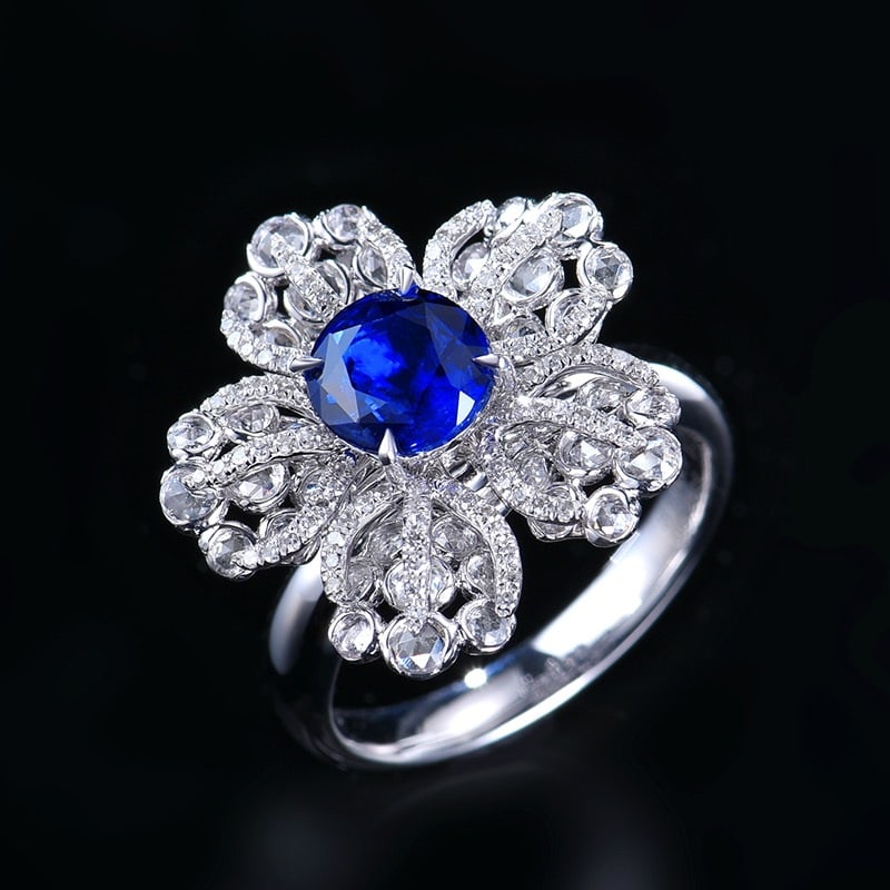 14k Gold 2.15 Ctw Natural Sapphire & Diamond & Flowers Ring/pendant( Without Chain ) - 4